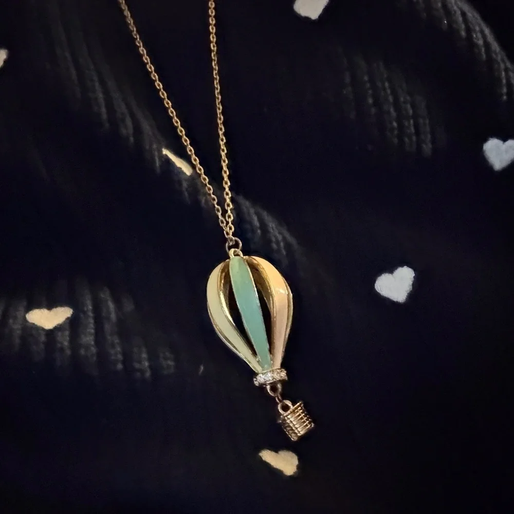 Vintage Gold and light green light pink Hot Air Balloon Necklace - Picture 7 of 7